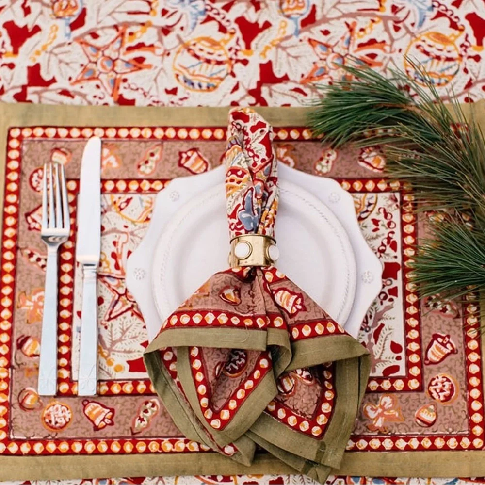 Pottery Barn Noel Handmade Placemats NEW set of 6 Couleur Nature Christmas